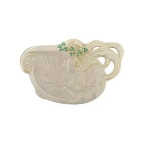 Belleek Ireland Art Nouveau Pin Tray Irish Maiden 3rd Green Mark Vintage EUC